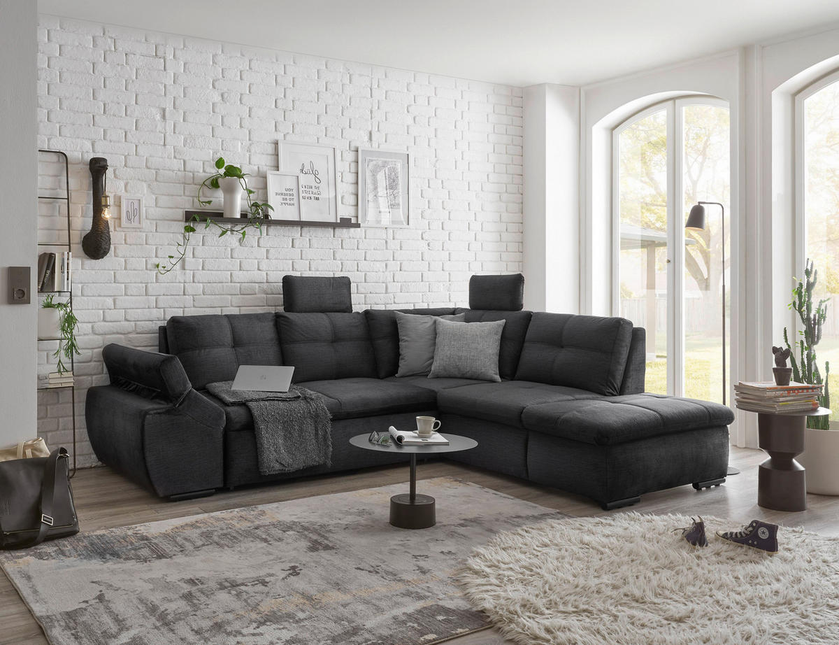 ECKSOFA in Mikrovelours Schwarz  - Schwarz, Konventionell, Kunststoff/Textil (265/217cm) - Carryhome
