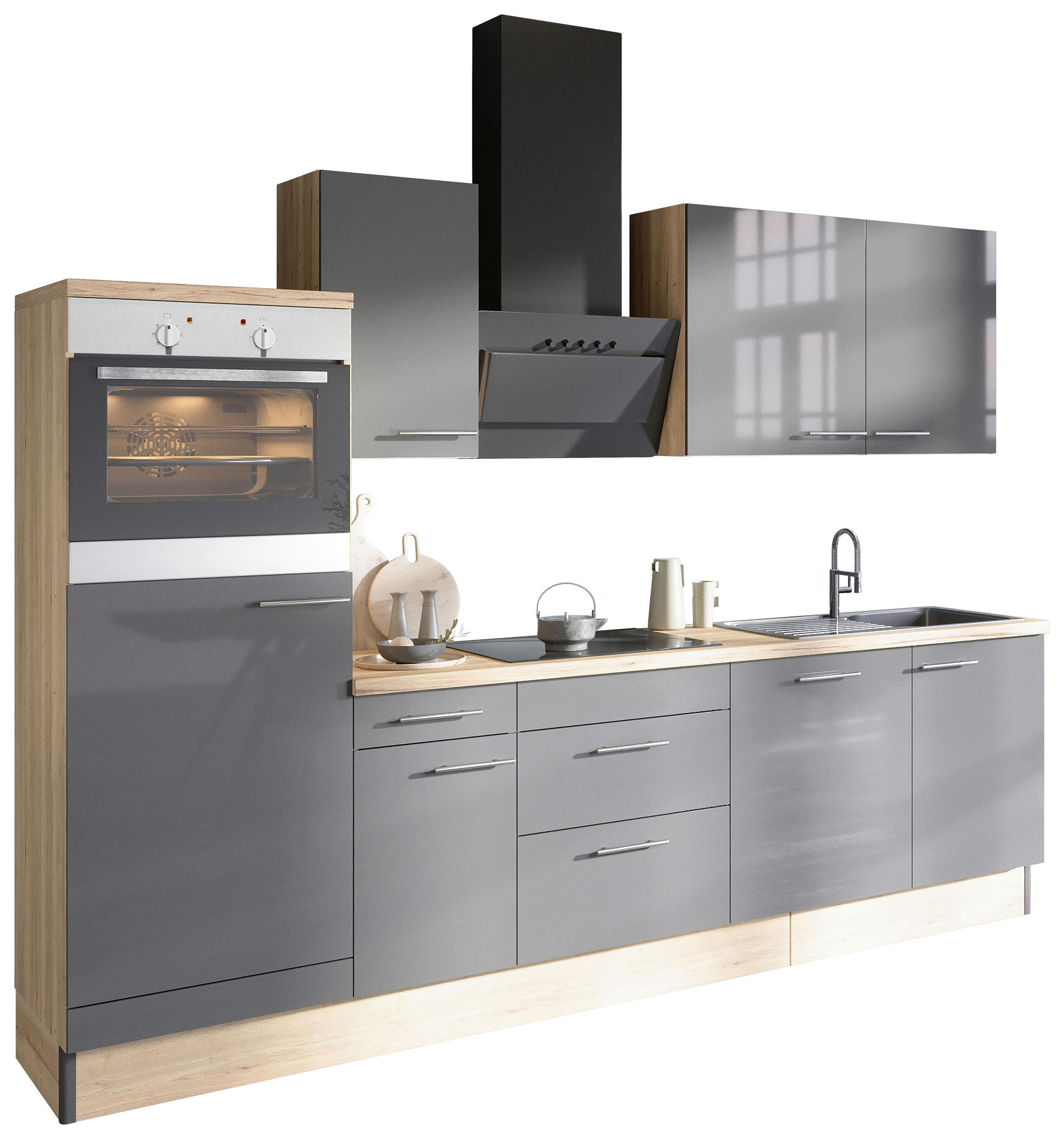 KÜCHENLEERBLOCK 270 cm   in Anthrazit, Eichefarben  - Edelstahlfarben/Eichefarben, Basics, Holzwerkstoff/Metall (270cm) - Optifit