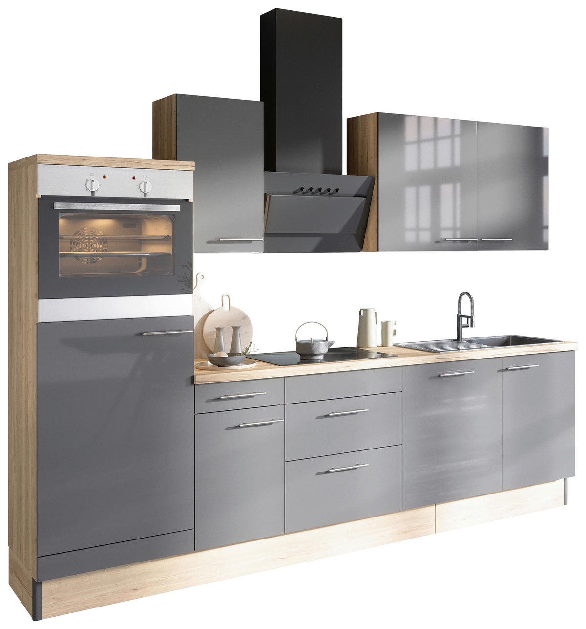 KÜCHENLEERBLOCK 270 cm   in Anthrazit, Eichefarben  - Edelstahlfarben/Eichefarben, Basics, Holzwerkstoff/Metall (270cm) - Optifit
