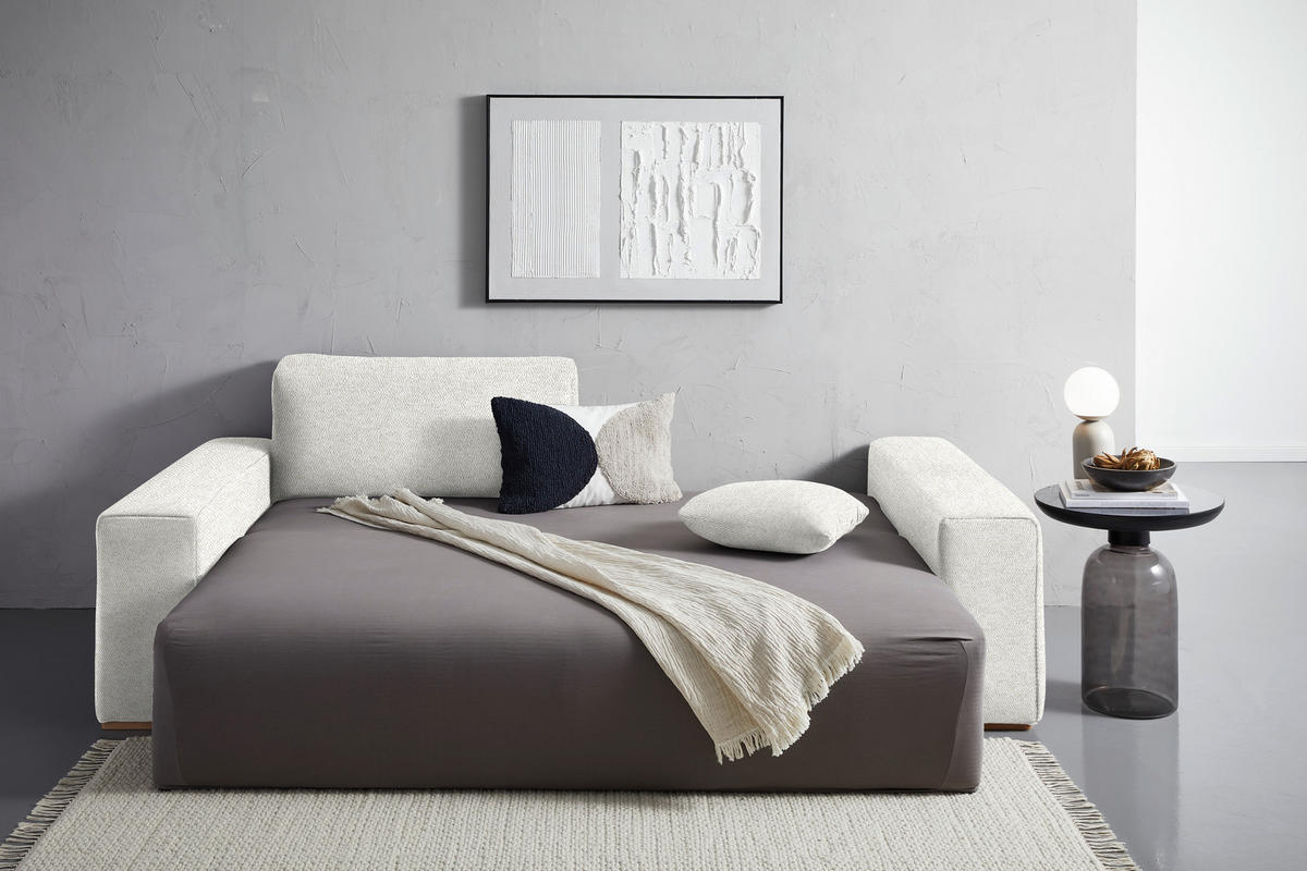 SCHLAFSOFA in Flachgewebe Beige  - Beige/Buchefarben, Konventionell, Holz/Kunststoff (255/86/123cm) - Livetastic
