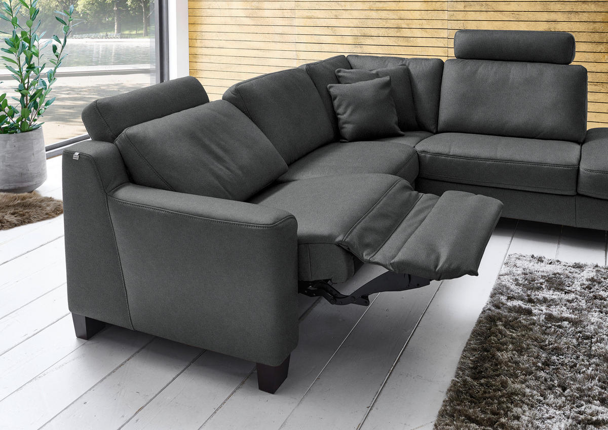 ECKSOFA in Echtleder Anthrazit  - Eichefarben/Anthrazit, Design, Leder/Holz (259/235cm) - Valdera