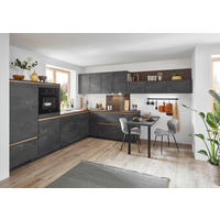 ECKKÜCHE Lars 305/370 cm  in Schwarz, Walnussfarben  - Goldfarben/Walnussfarben, Design, Holzwerkstoff/Metall (305/370cm) - Nobilia