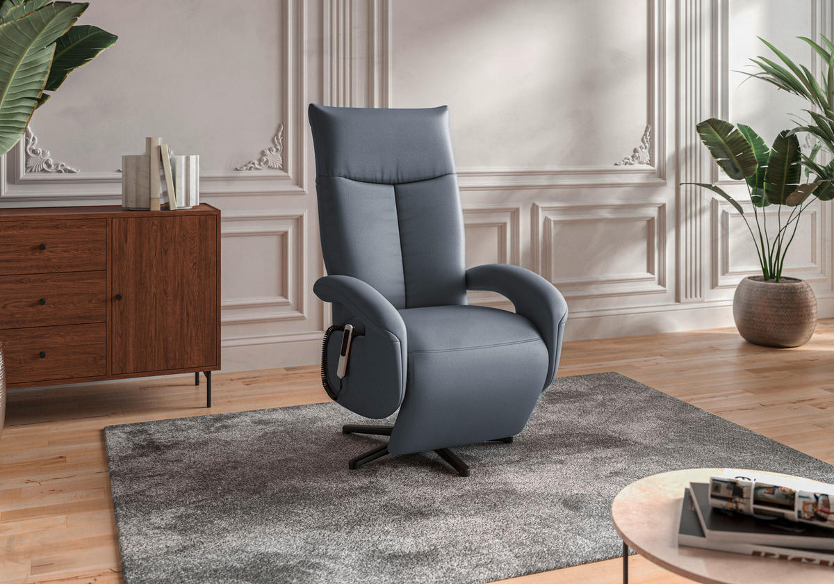 SESSEL in Echtleder Graublau  - Graublau/Schwarz, Konventionell, Leder/Metall (74/112/82cm) - Sit & More