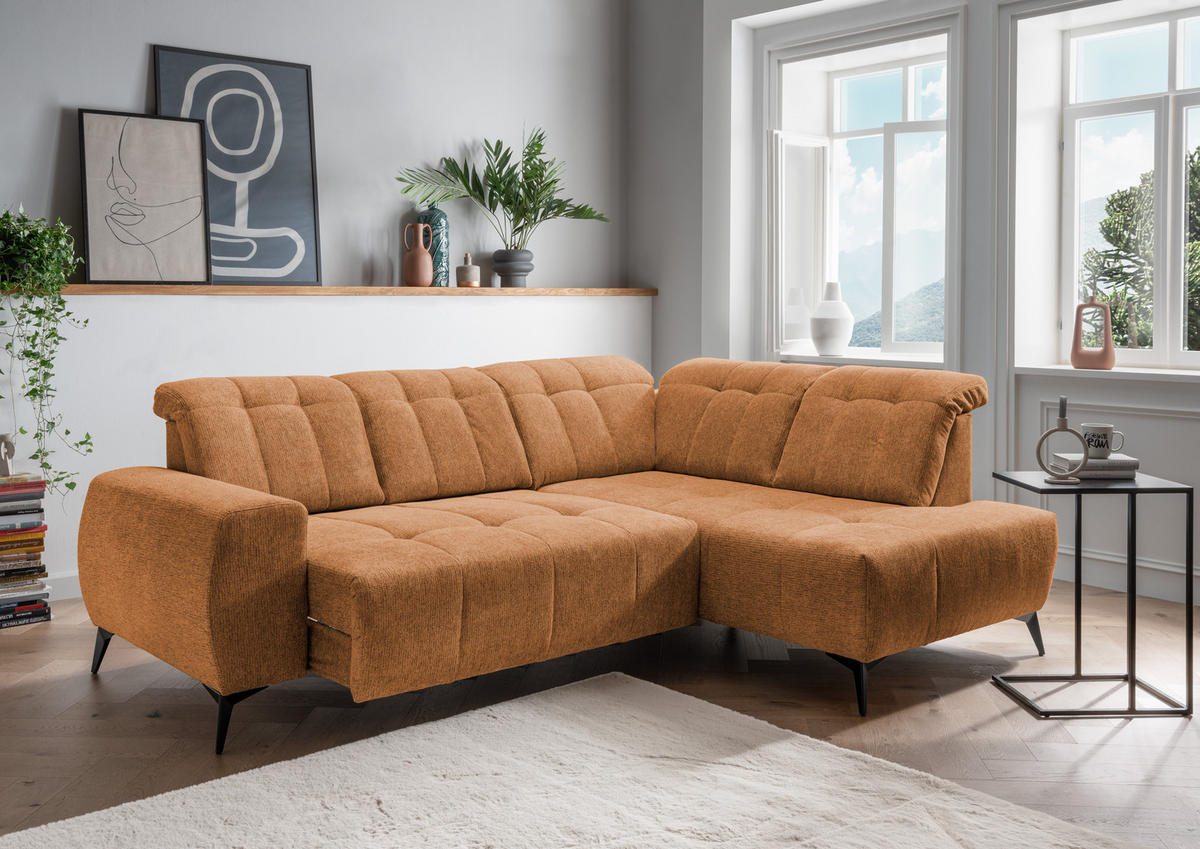 ECKSOFA in Chenille Currygelb  - Currygelb/Schwarz, Modern, Textil/Metall (261/200cm) - Livetastic