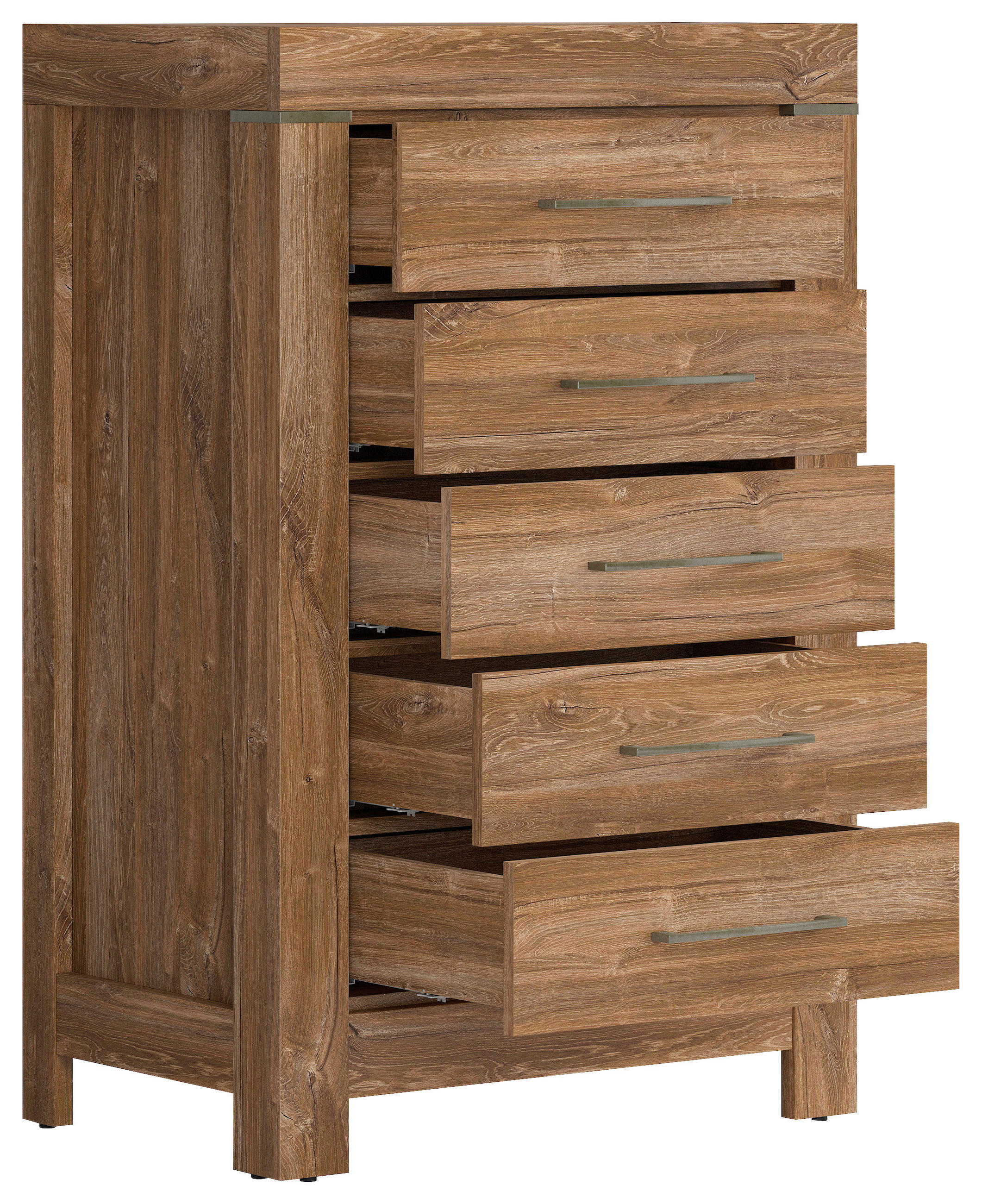 KOMODA, barvy dubu, 70/110/45 cm - barvy dubu/barvy niklu, Design, kov/kompozitní dřevo (70/110/45cm) - Welnova