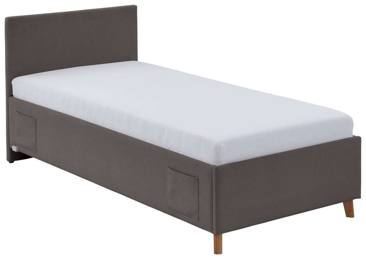 POLSTERBETT 90/200 cm  in Anthrazit  - Eichefarben/Anthrazit, KONVENTIONELL, Holz/Textil (90/200cm) - Stylife