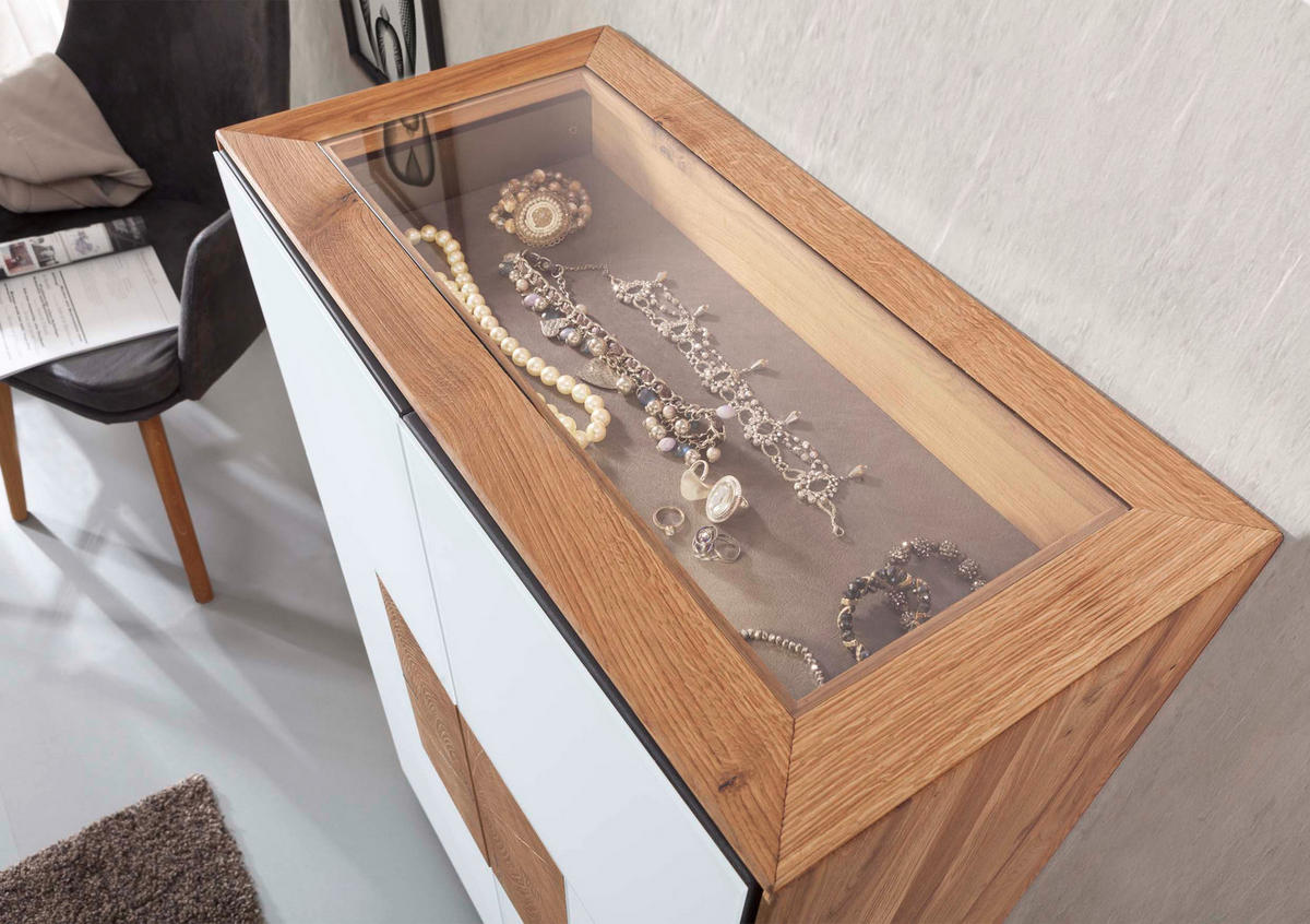 SCHUHSCHRANK Asteiche massiv Weiß, Eichefarben  - Eichefarben/Weiß, MODERN, Glas/Holz (72/112/37cm) - Linea Natura