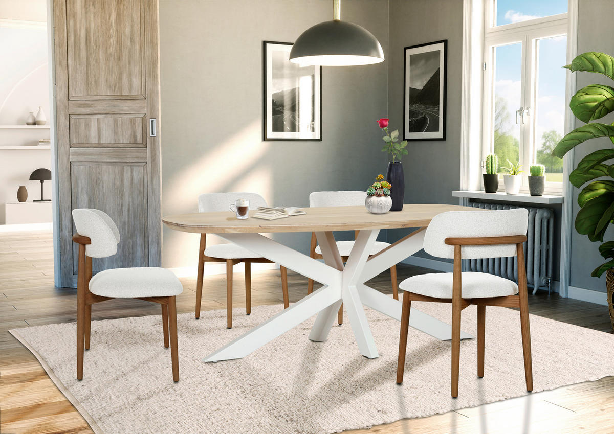STUHL Nussbaumfarben, Beige Eiche massiv  - Beige/Dunkelbraun, MODERN, Holz/Textil (49/79/51cm) - Livetastic