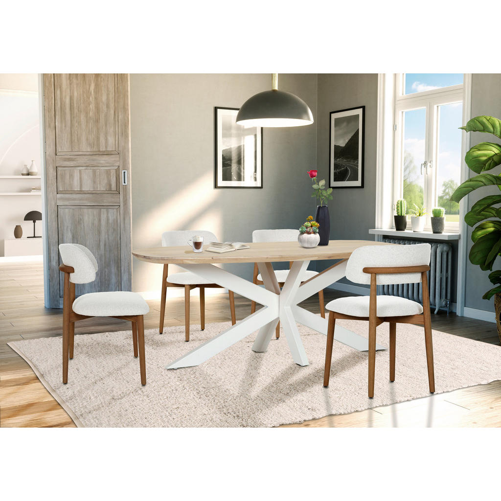 Thumbnail - Livetastic Stuhl, Nussbaum, Beige, Holz, Textil, Eiche, massiv, rund, 49x79x51 cm, Stühle