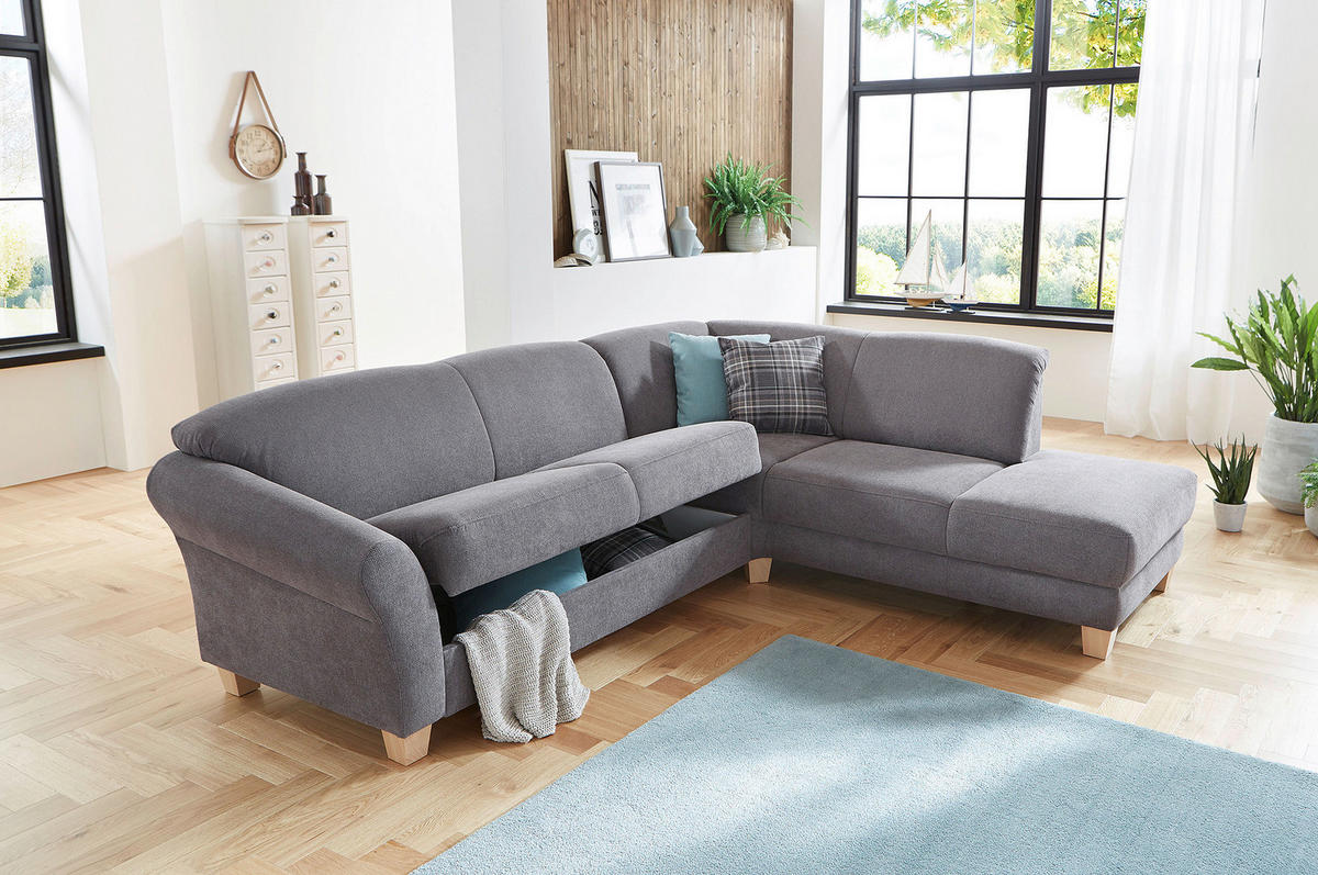 ECKSOFA in Flachgewebe Grau  257/212 cm  - Naturfarben/Grau, KONVENTIONELL, Holz/Textil (257/212cm) - Sit & More