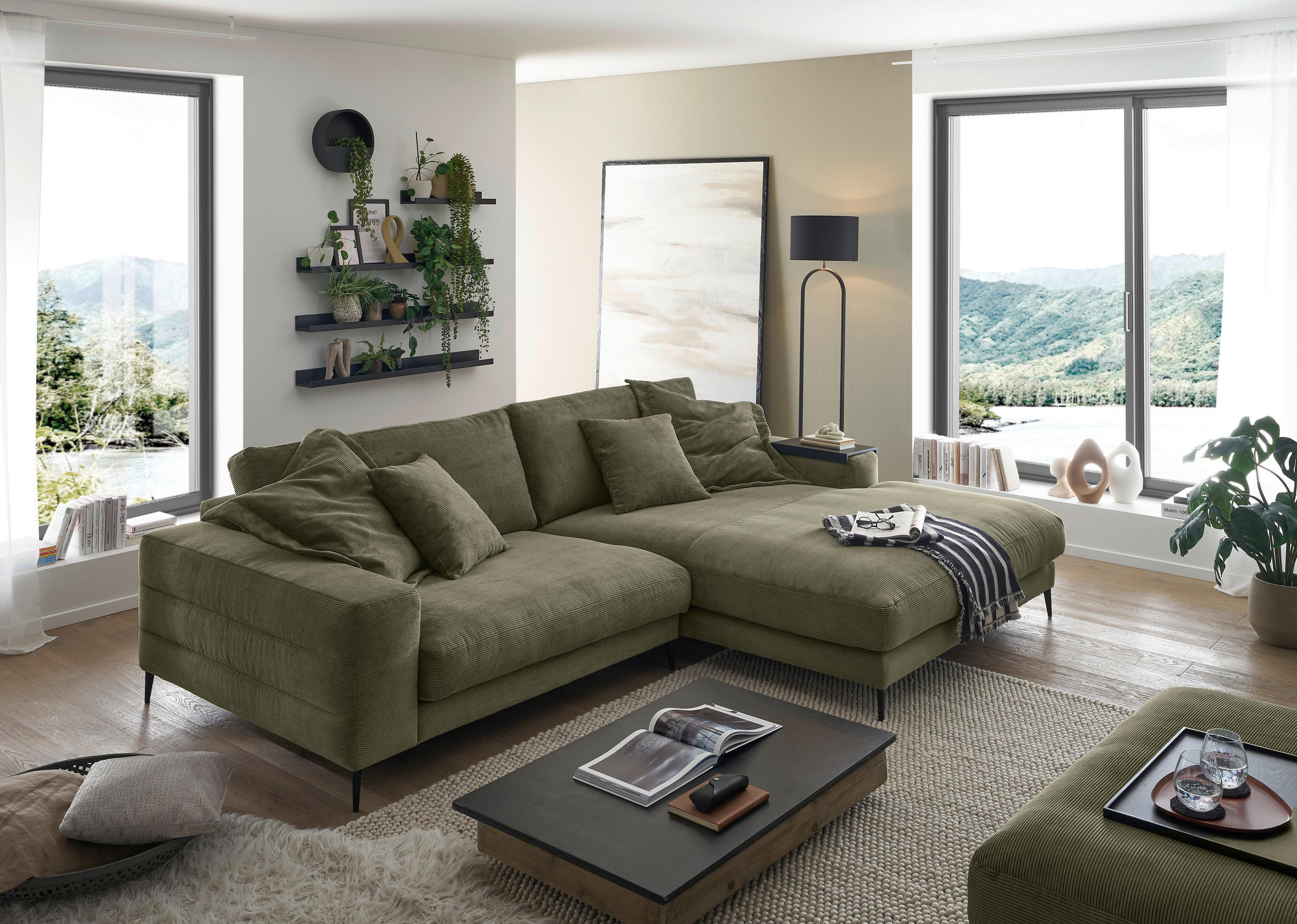 ECKSOFA Braun Feincord  - Schwarz/Braun, Design, Textil/Metall (293/207cm) - Dieter Knoll