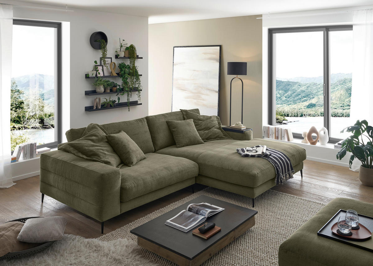 ECKSOFA in Feincord Altrosa  - Schwarz/Altrosa, Design, Textil/Metall (293/207cm) - Dieter Knoll