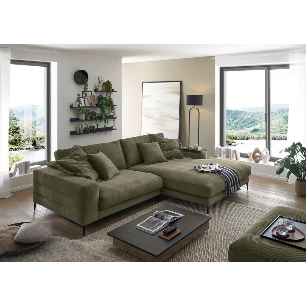Thumbnail - Dieter Knoll Ecksofa Badia Base, Grün, Textil, 3-Sitzer, Ottomane rechts, 293x207 cm, Typenauswahl, Fußauswahl, Stoffaus...