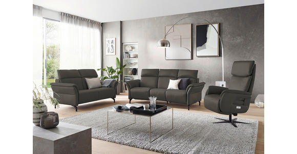 TRAPEZSOFA in Echtleder Dunkelgrau  - Dunkelgrau/Schwarz, KONVENTIONELL, Leder/Metall (221/103/95cm) - Dieter Knoll