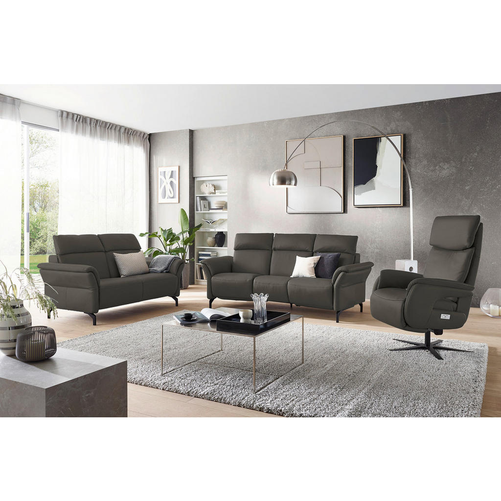 Thumbnail - Dieter Knoll Trapezsofa, Dunkelgrau, Leder, Echtleder, Nappaleder, Longlife-Leder, 3-Sitzer, 221x103x95 cm, erweiterbar,...