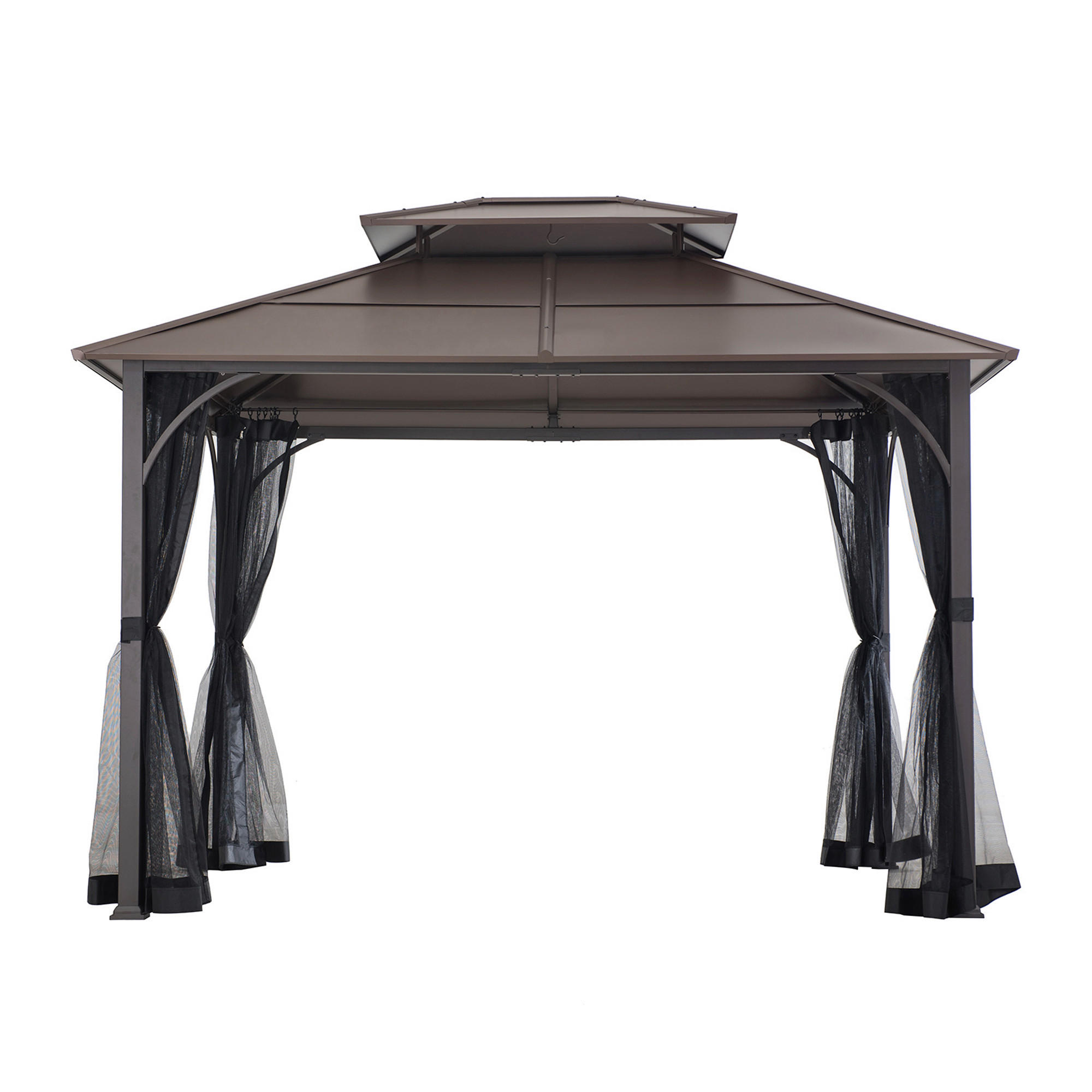 Pavillon inkl. Moskitonetz 366/293/307 cm Stahl  - Dunkelbraun/Schwarz, Basics, Metall (366/293/307cm) - Modante
