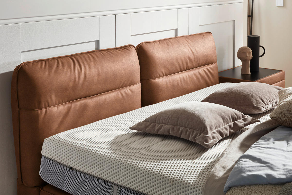 BOXSPRINGBETT 160/200 cm  in Cognac  - Cognac/Schwarz, Design, Textil/Metall (160/200cm) - Johann Jakob