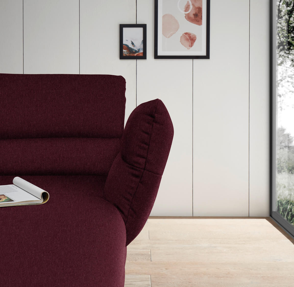 ECKSOFA in Flachgewebe Weinrot  - Weinrot/Schwarz, Design, Textil/Metall (279-327/176-217cm) - Dieter Knoll