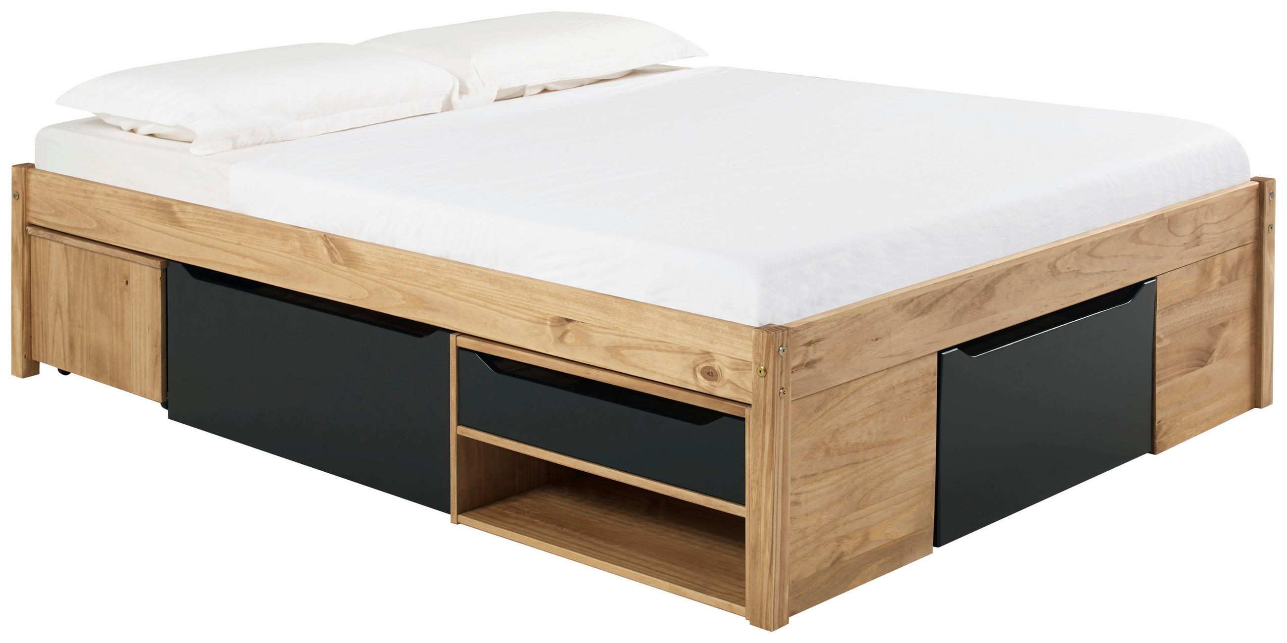 KREVET S PROSTOR. ZA ODLAGANJ   140/200 cm   prirodne boje, crna  - prirodne boje/crna, Basics, drvni materijal/drvo (140/200cm) - MID.YOU