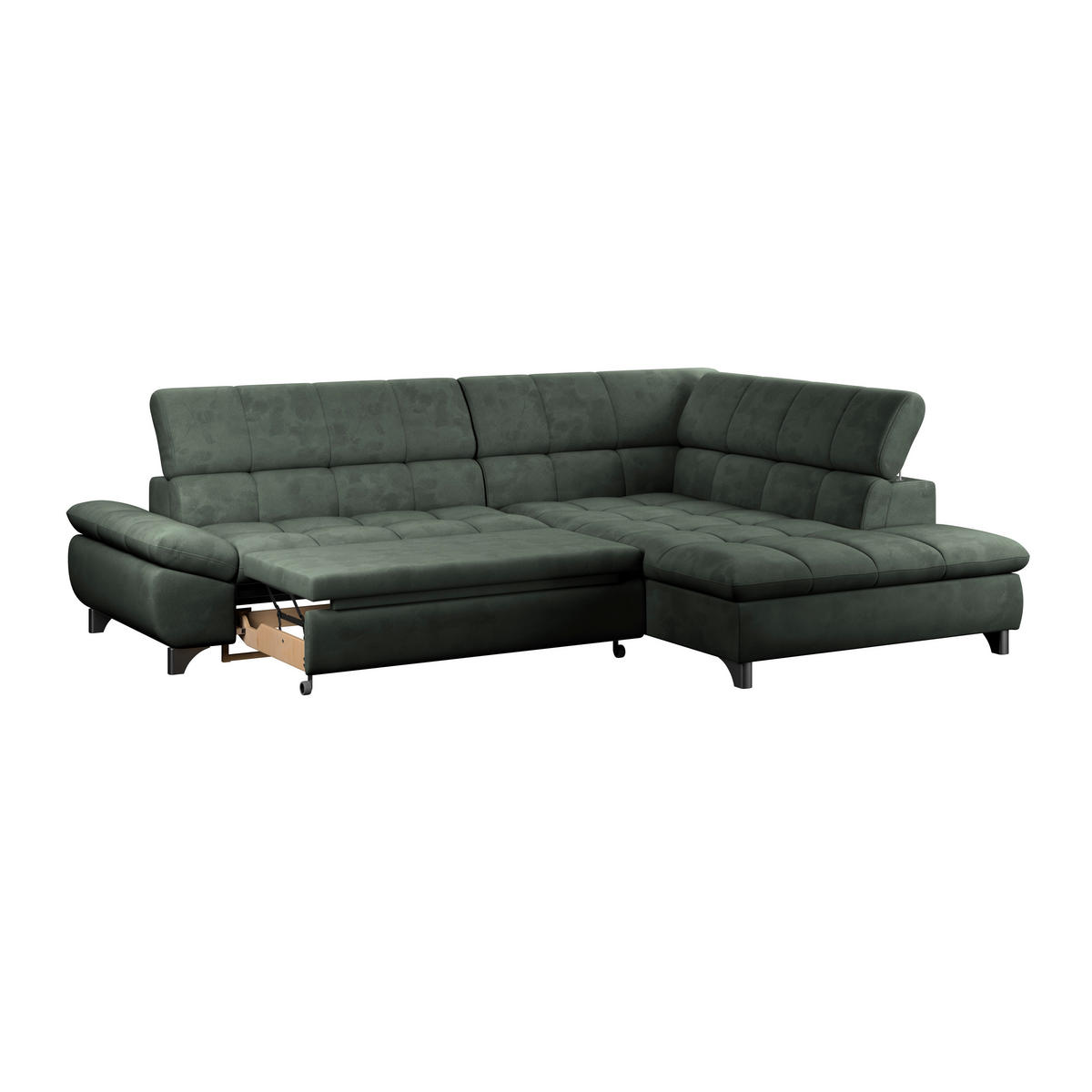ECKSOFA Grün Chenille  - Chromfarben/Grün, KONVENTIONELL, Textil/Metall (312/234cm) - Livetastic