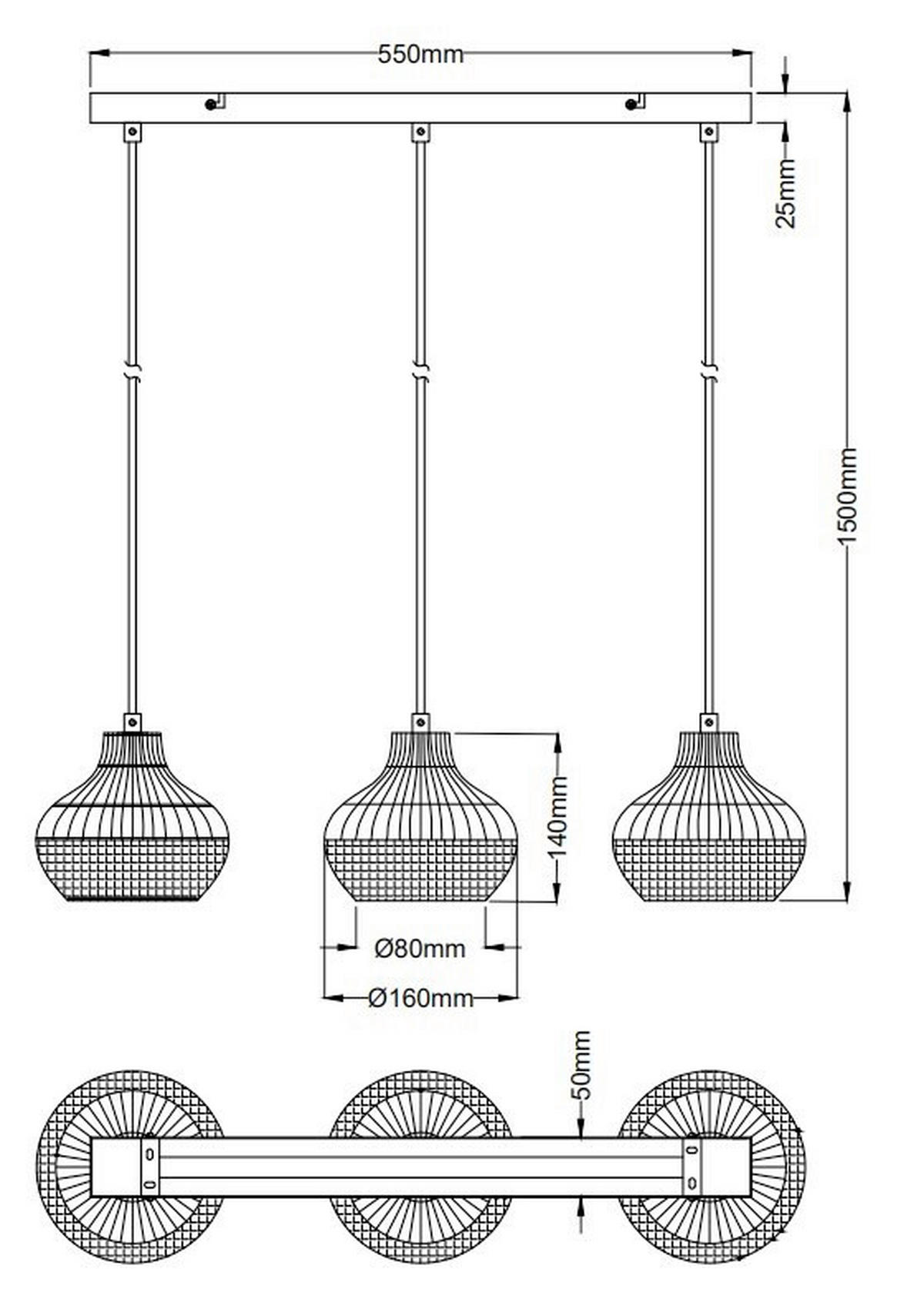 HÄNGELEUCHTE Milena 55/16/150 cm  - Schwarz, Design, Metall (55/16/150cm) - Globo