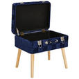 HOCKER Samt, Vliesstoff Kiefer Dunkelblau  - Naturfarben/Dunkelblau, Trend, Holz/Textil (52/47/37cm) - Xora