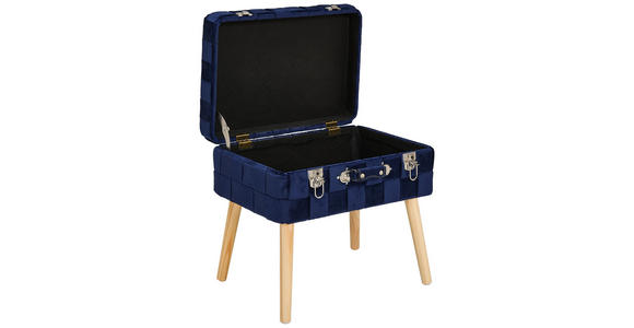 HOCKER Samt, Vliesstoff Kiefer Dunkelblau - Naturfarben/Dunkelblau, Trend, Holz/Textil (52/47/37cm) - Xora