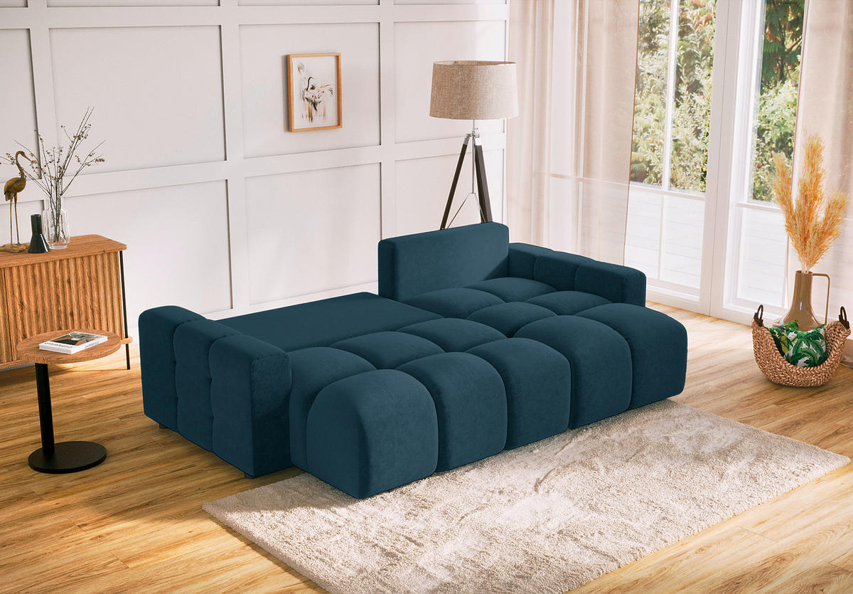ECKSOFA Luki Dunkelblau Mikrofaser  - Schwarz/Dunkelblau, Design, Kunststoff/Textil (233/142cm) - Livetastic