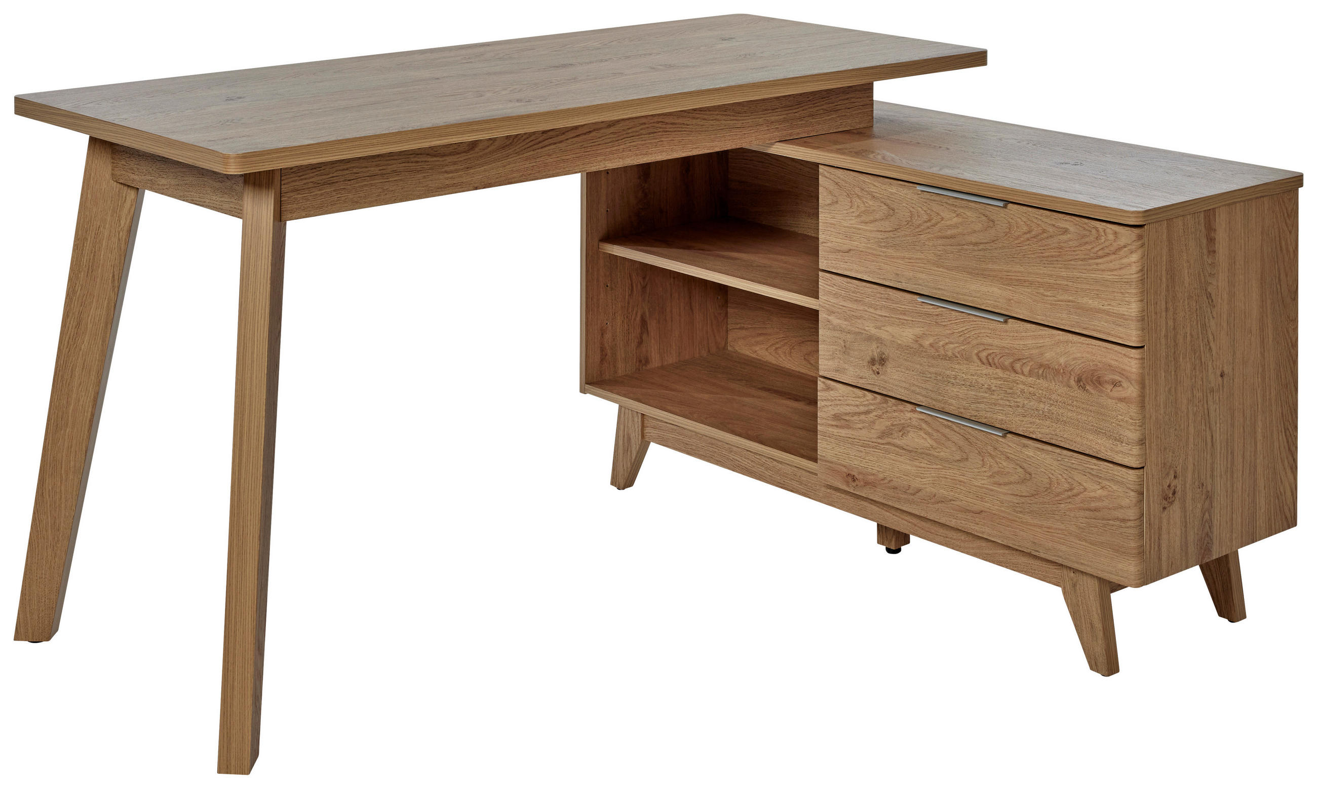 ECKSCHREIBTISCH 140/118/76 cm  in Eichefarben  - Eichefarben/Alufarben, MODERN, Holzwerkstoff/Metall (140/118/76cm) - Livetastic