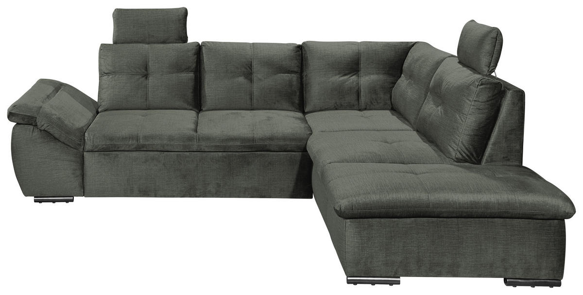 ECKSOFA in Mikrovelours Dunkelgrün  - Dunkelgrün/Schwarz, Konventionell, Kunststoff/Textil (265/217cm) - Carryhome