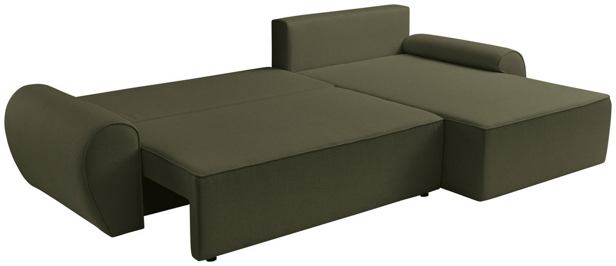 ECKSOFA Olivgrün Flachgewebe  - Schwarz/Olivgrün, KONVENTIONELL, Kunststoff/Textil (292/173cm) - Carryhome