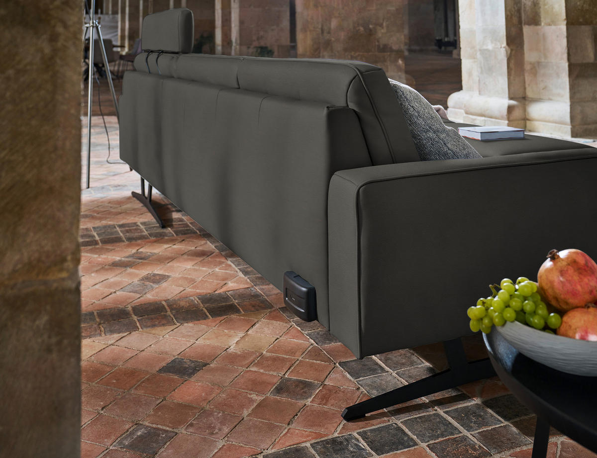 ECKSOFA in Echtleder Grau  324/179 cm  - Anthrazit/Grau, KONVENTIONELL, Leder/Metall (324/179cm) - Johann Jakob