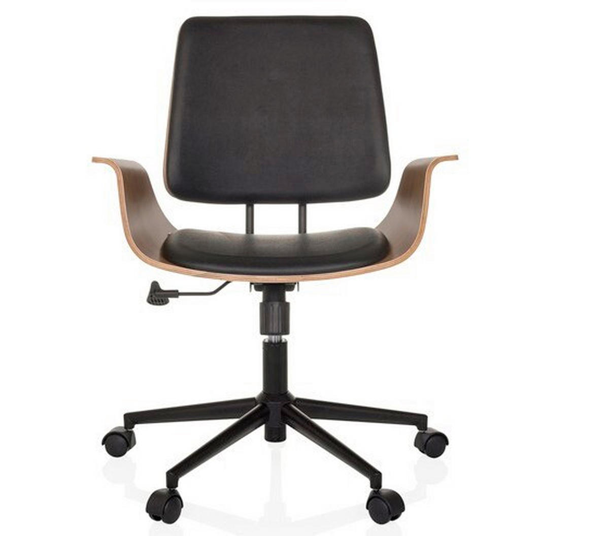 DREHSTUHL Schwarz  - Schwarz/Braun, MODERN, Leder/Holz (68/92/63,5cm) - MID.YOU