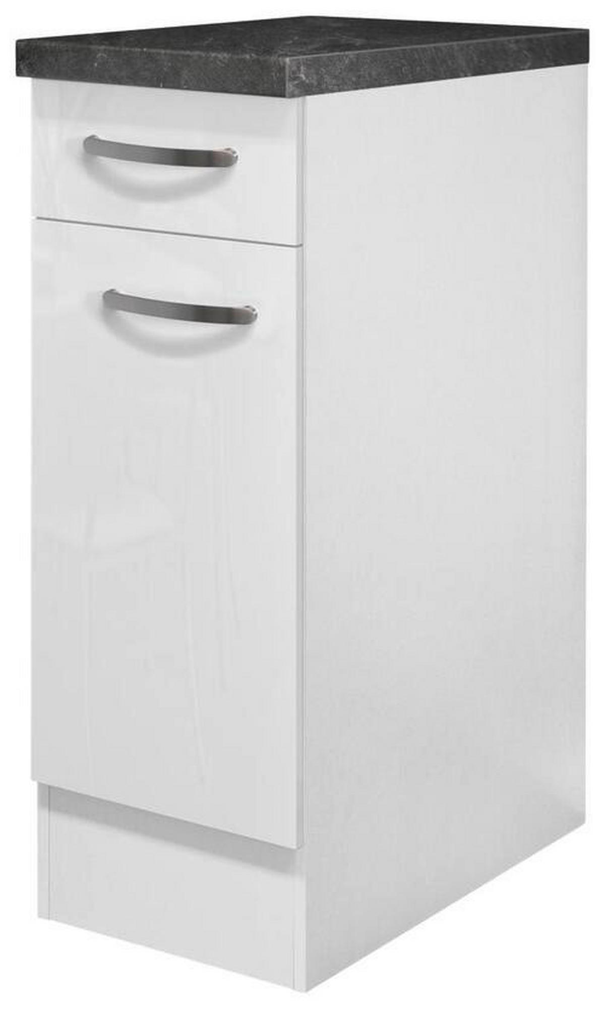 KÜCHENUNTERSCHRANK 30/86/60 cm  in Weiß, Weiß Hochglanz  - Schieferfarben/Edelstahlfarben, MODERN, Holzwerkstoff/Metall (30/86/60cm) - FlexWell