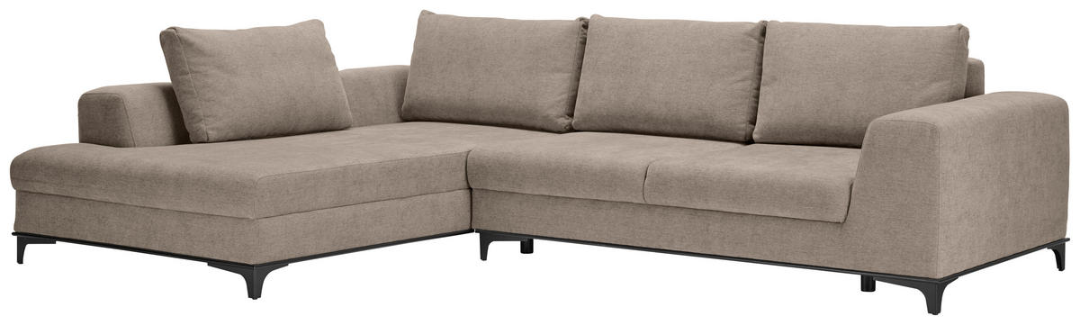ECKSOFA inkl. Funktionen Greige Webstoff  inkl. Rückenkissen, Bettkasten, Schlaffunktion, Rücken echt  - Wengefarben/Greige, Design, Holz/Textil (211/314cm) - Stylife