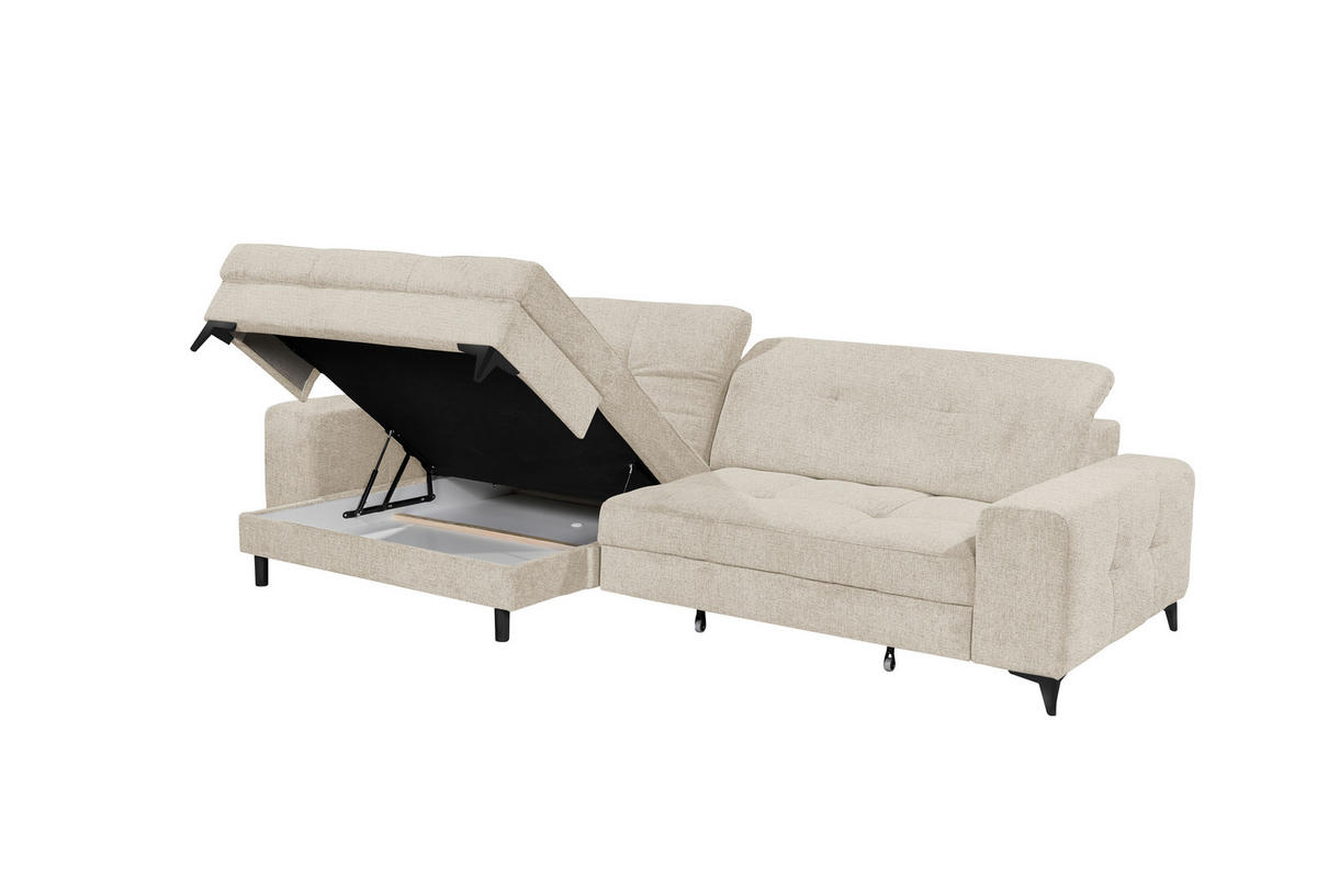 ECKSOFA SORELLA Creme Chenille Kopfteilverstellung, Sitztiefenverstellung  - Creme/Schwarz, Design, Kunststoff/Textil (182/328cm) - MID.YOU