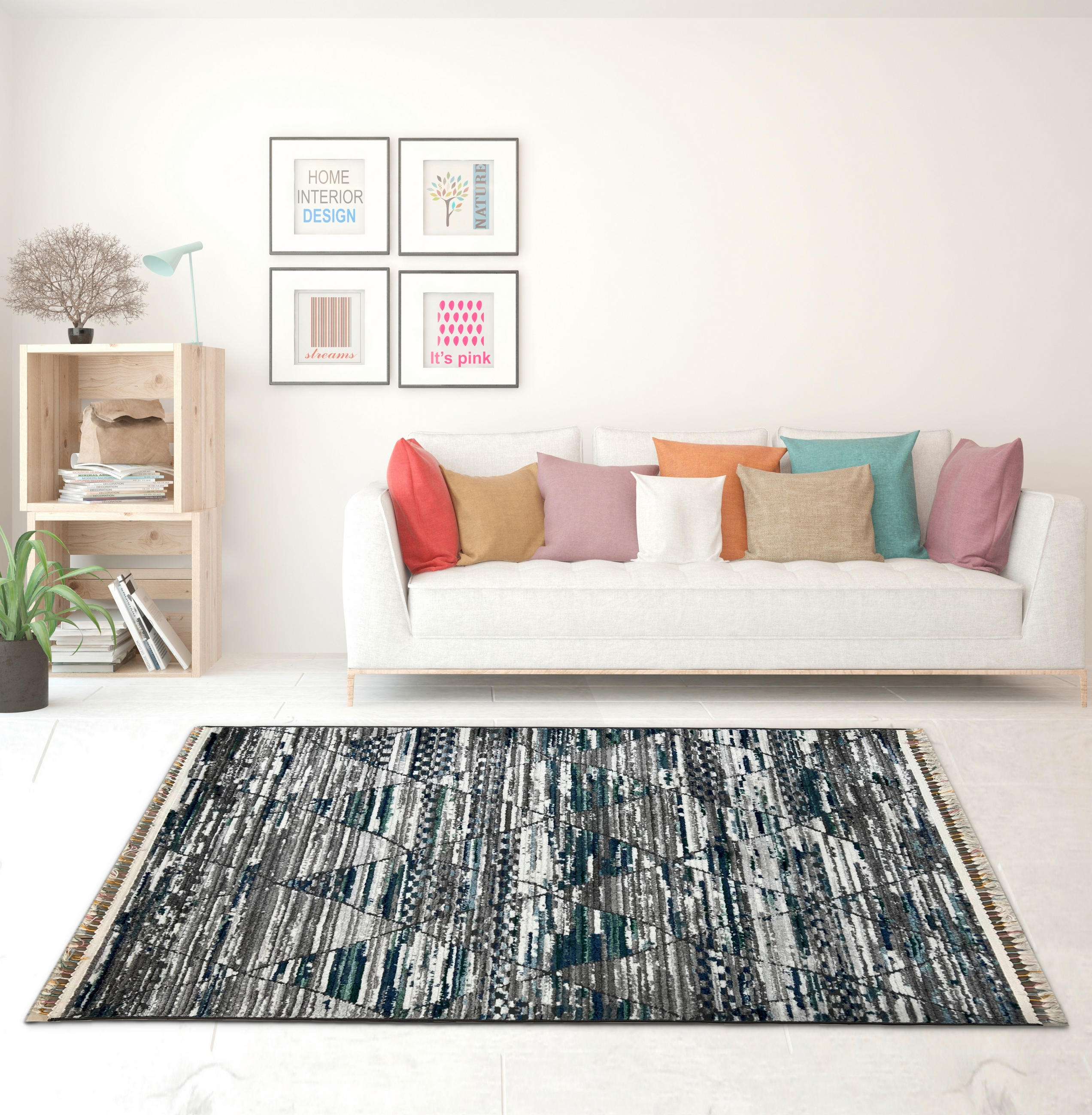 WEBTEPPICH 120/180 cm Intense Grau, Weiß, Dunkelblau  - Weiß/Dunkelblau, KONVENTIONELL, Textil (120/180cm)