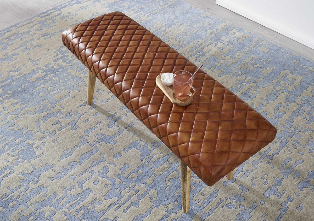 HOCKERBANK in Leder Braun  - Naturfarben/Braun, Modern, Leder/Holz (115/53/38cm) - MID.YOU