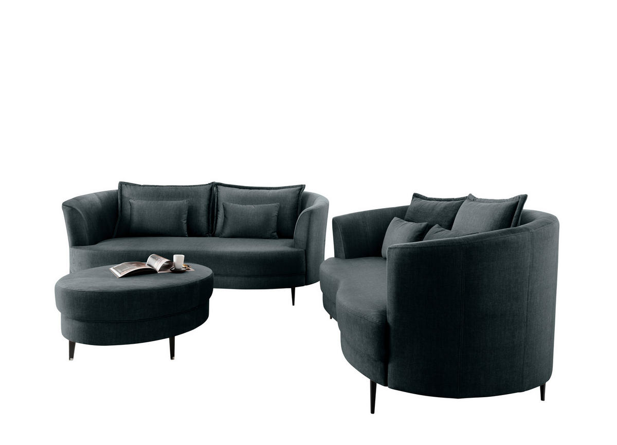 3-SITZER-SOFA in Velours Blau  - Blau/Schwarz, Modern, Textil/Metall (209/85/101cm) - Livetastic