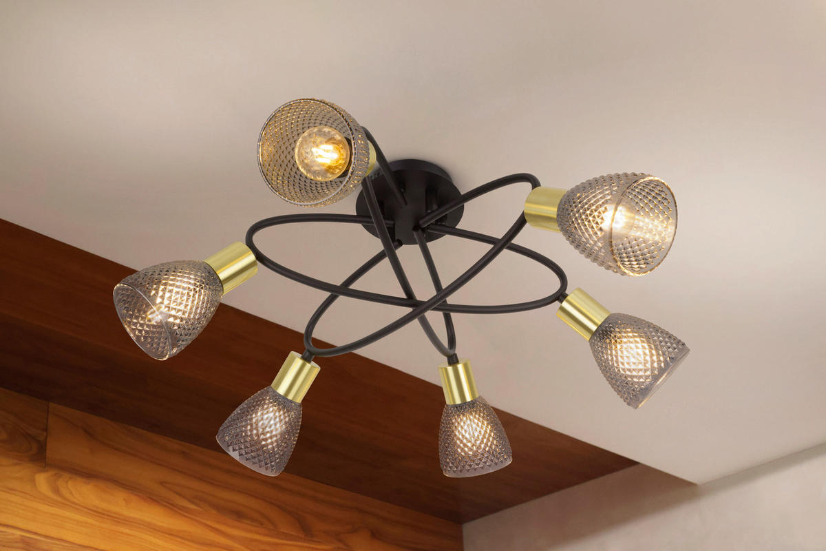 DECKENSTRAHLER LINDITA 59/26 cm   - Schwarz, LIFESTYLE, Glas/Metall (59/26cm) - Näve