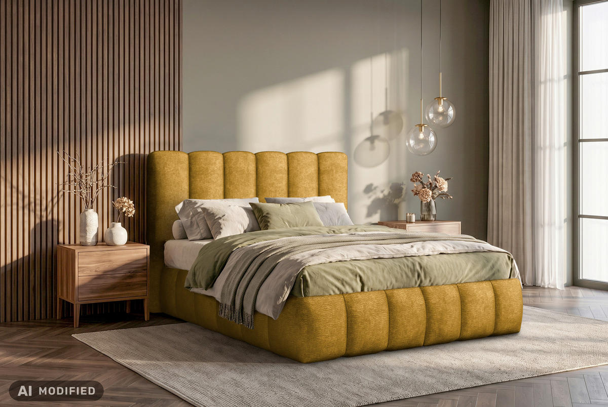 BOXSPRINGBETT 140/200 cm,  in Gelb, Matratze, H3 + H4 = fest + sehr fest  - Gelb/Schwarz, Modern, Holz/Holzwerkstoff (140/200cm) - MID.YOU