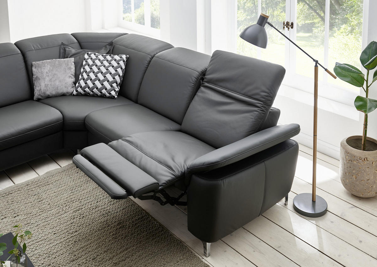 ECKSOFA Anthrazit Echtleder  - Chromfarben/Anthrazit, KONVENTIONELL, Leder/Metall (242/289cm) - Cantus