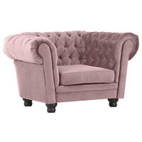 CHESTERFIELD-SESSEL in Flachgewebe Rosa  - Schwarz/Rosa, Lifestyle, Holz/Textil (130/79/93cm) - Ambia Home