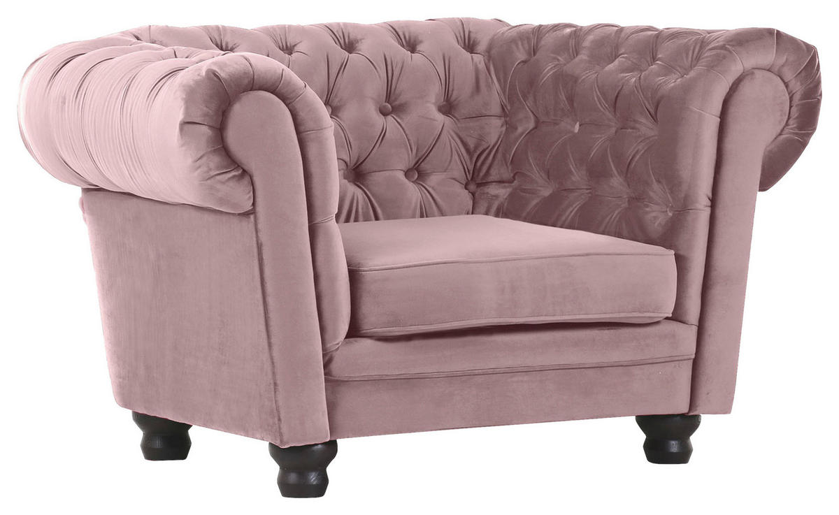 CHESTERFIELD-SESSEL in Flachgewebe Rosa  - Schwarz/Rosa, Lifestyle, Holz/Textil (130/79/93cm) - Ambia Home