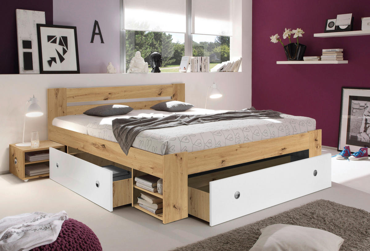 POSTELJNA GARNITURA   x  , leseni material bela, barve hrasta  - barve hrasta/bela, Design, leseni material (140/200cm) - Boxxx