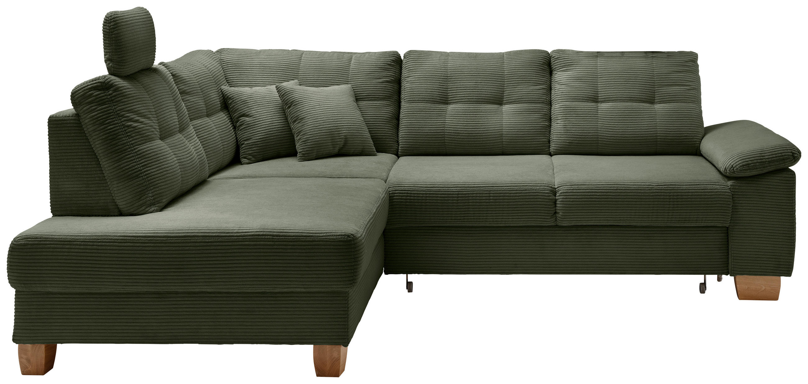 ECKSOFA  Cord Dunkelgrün  - Dunkelgrün/Naturfarben, Modern, Holz/Textil (206/274cm) - Livetastic