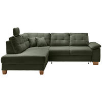 ECKSOFA Dunkelgrün Cord Bettkasten, Schlaffunktion, Sitztiefenverstellung, Kopfstütze, Liegefläche im Originalstoff  - Dunkelgrün/Naturfarben, MODERN, Holz/Textil (206/274cm) - Livetastic