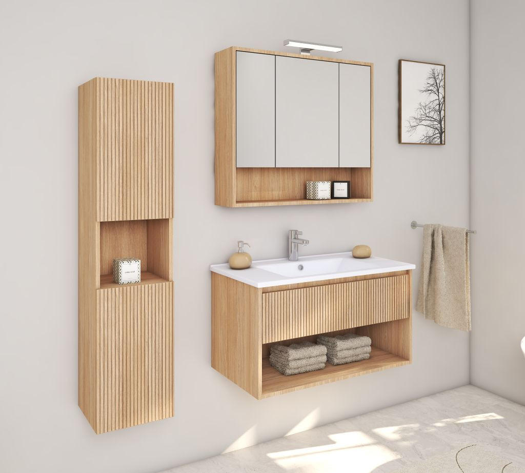 SKŘÍŇKA S UMYVADLEM, barvy dubu, 80/50/46 cm - barvy dubu, Moderní, kompozitní dřevo/keramika (80/50/46cm) - Stylife