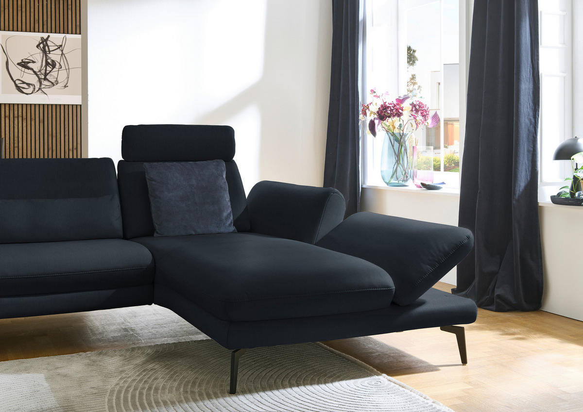 ECKSOFA in Echtleder Dunkelblau  - Schwarz/Dunkelblau, Design, Leder/Metall (308/195cm) - Dieter Knoll