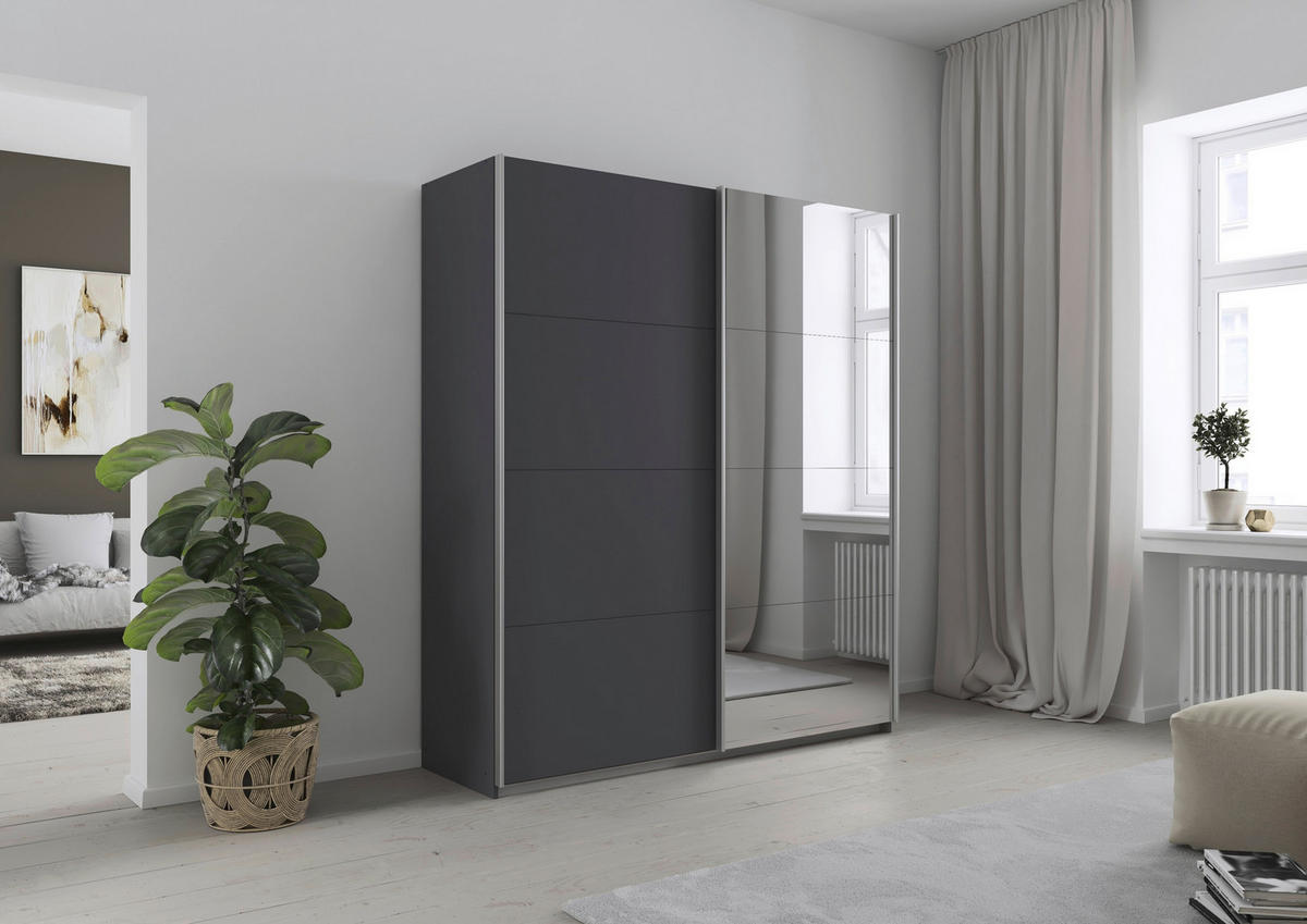 SCHWEBETÜRENSCHRANK 181/210/62 cm,  in Grau, 2 Tür(en)  - Alufarben/Grau, KONVENTIONELL, Holzwerkstoff/Kunststoff (181/210/62cm) - home24